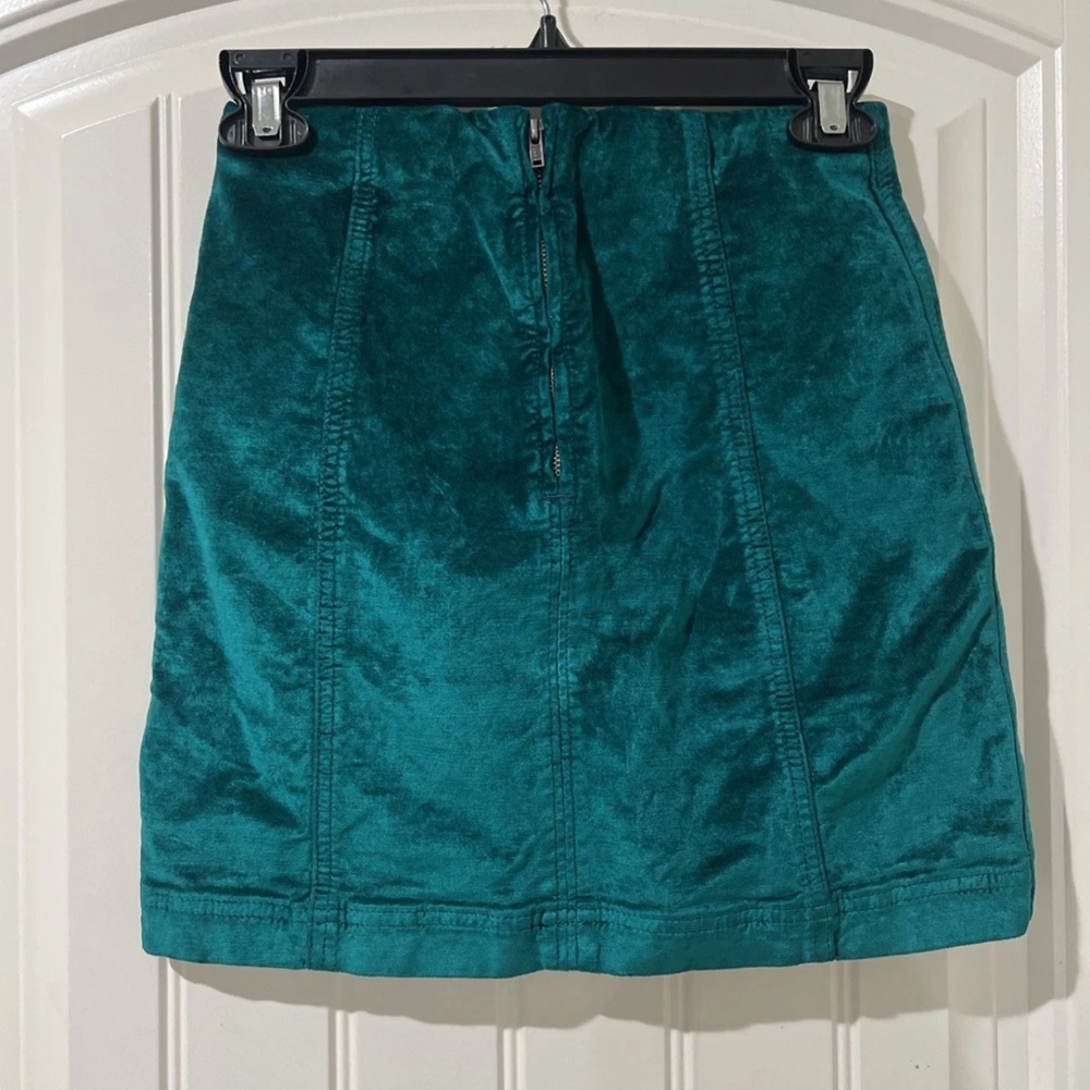 Free People Emerald Mini Skirt Teal Faux Suede Short Skirt Size 0 - Picture 2 of 10